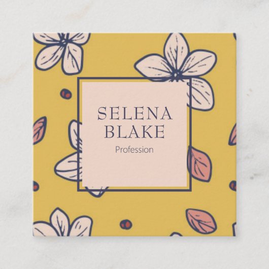 Elegante moderne gele bloem - chique vierkante visitekaartje (Voorkant)