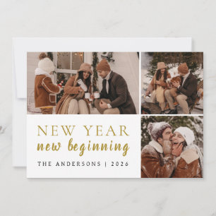 Elegante moderne gelukkig nieuwjaar familie 3 foto feestdagenkaart