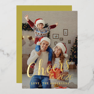 Elegante moderne gelukkig nieuwjaar familiefoto folie feestdagenkaart
