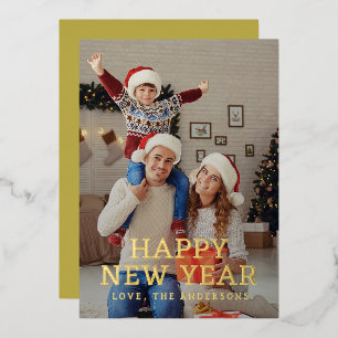 Elegante moderne gelukkig nieuwjaar familiefoto folie feestdagenkaart