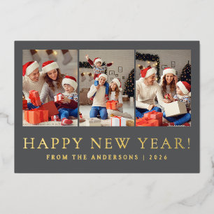 Elegante moderne gelukkig nieuwjaar familiefoto folie feestdagenkaart