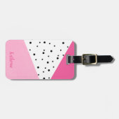 Elegante moderne, geometrische roze leren zwarte s bagagelabel (Voorkant horizontaal)