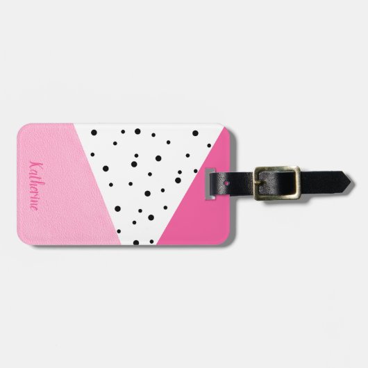 Elegante moderne, geometrische roze leren zwarte s bagagelabel (Voorkant horizontaal)