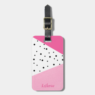 Elegante moderne, geometrische roze leren zwarte s bagagelabel