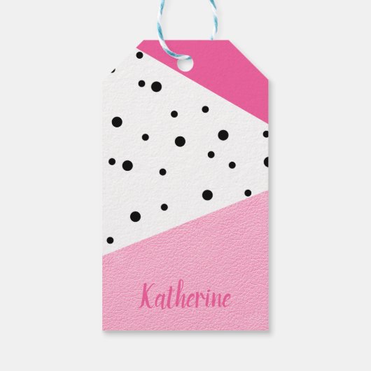 Elegante moderne, geometrische roze leren zwarte s cadeaulabel (Achterkant)