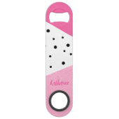 Elegante moderne, geometrische roze leren zwarte s speed flessenopener (Achterkant)