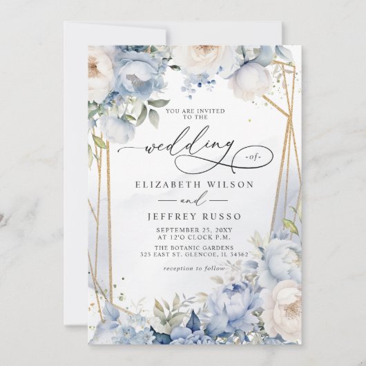 Elegante moderne geometrische stoffige blauwe bloe kaart (Voorkant)