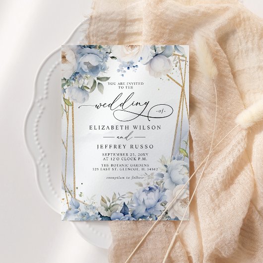 Elegante moderne geometrische stoffige blauwe bloe kaart