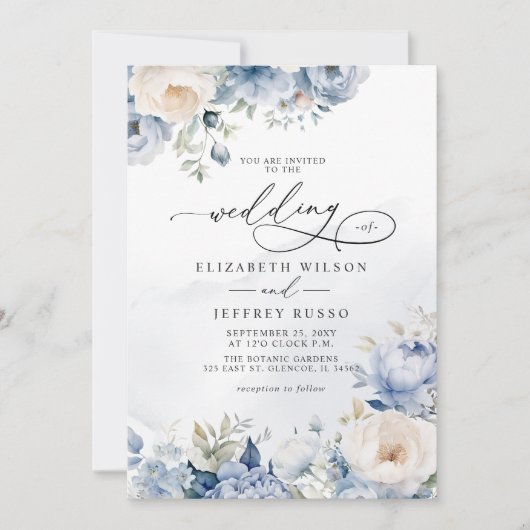 Elegante moderne geometrische stoffige blauwe bloe kaart (Voorkant)