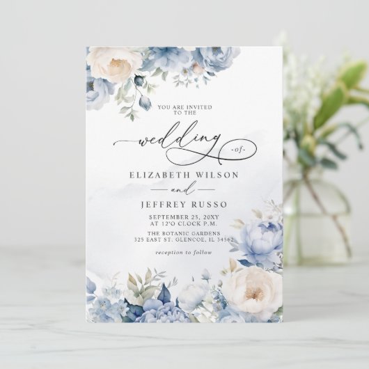 Elegante moderne geometrische stoffige blauwe bloe kaart (Staand voorkant)