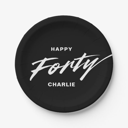 Elegante moderne gepersonaliseerde 40e verjaardag papieren bordje (Voorkant)
