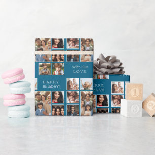 Elegante, moderne gepersonaliseerde 9-foto verjaar cadeaupapier
