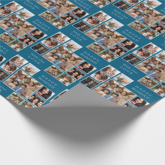 Elegante, moderne gepersonaliseerde 9-foto verjaar cadeaupapier (Hoek)