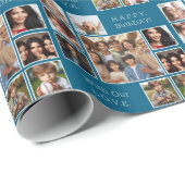 Elegante, moderne gepersonaliseerde 9-foto verjaar cadeaupapier (Rol Hoek)