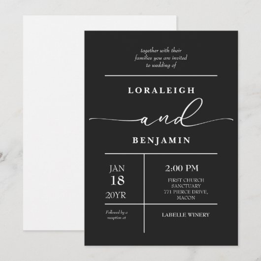 Elegante & moderne gepolijste look bruiloft kaart (Voorkant / Achterkant)