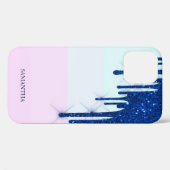 Elegante Moderne Gestreepte, Blauwe Glitter Druppe Case-Mate iPhone Case (Achterkant (horizontaal))