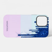 Elegante Moderne Gestreepte, Blauwe Glitter Druppe iPhone Hoesje (Achterkant horizontaal)