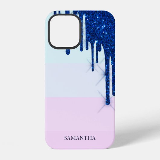 Elegante Moderne Gestreepte, Blauwe Glitter Druppe iPhone Hoesje (Achterkant)