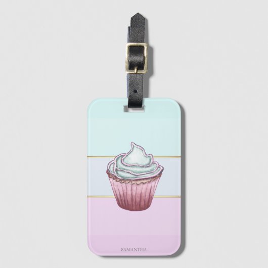 Elegante moderne gestreepte, Cupcake  Bagagelabel (Voorkant (verticaal))