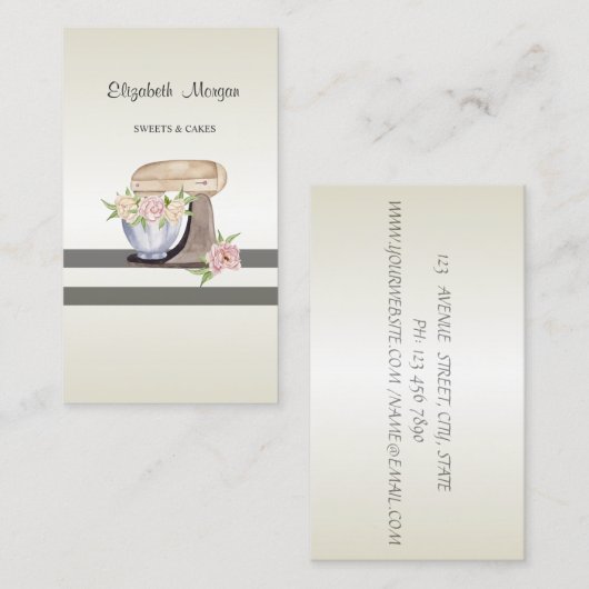 Elegante moderne, gestreepte, gebak bloemenretro m visitekaartje (Voorkant / Achterkant)