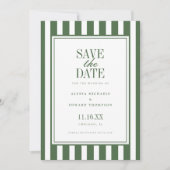 Elegante moderne gestreepte olijfgroene bruiloft save the date (Voorkant)