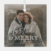 Elegante moderne getrouwde en vrolijke foto glas ornament (Voorkant)