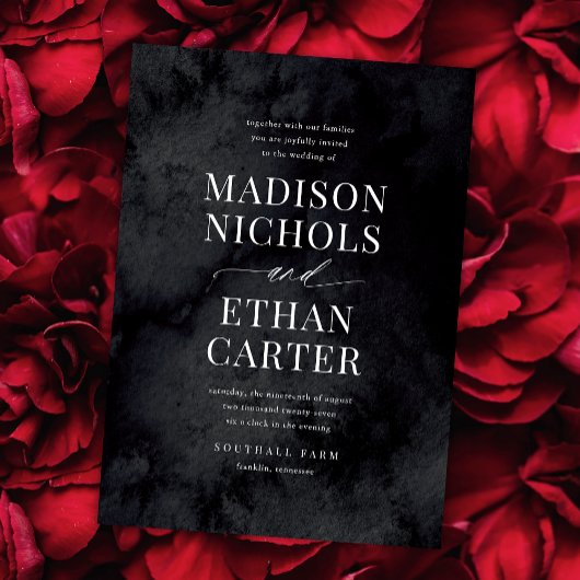 Elegante moderne glamour zwarte goth-huwelijk kaart