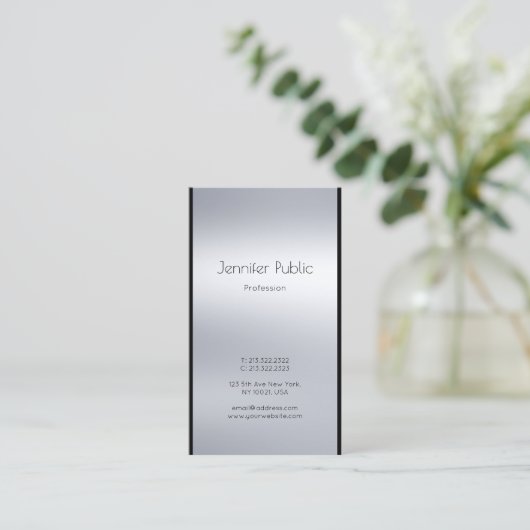 Elegante moderne glamoureuze zilveren design luxe visitekaartje (Staand voorkant)