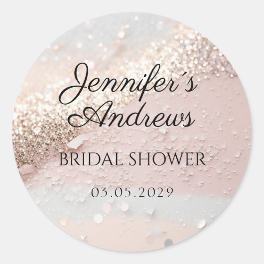 Elegante, moderne, glinsterende bruidsshower  ronde sticker (Voorkant)