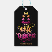 Elegante moderne glitter dennenboom vrolijk kerstf cadeaulabel (Voorkant)
