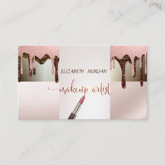 Elegante Moderne Glitter Drops, Lippenstift, Make- Visitekaartje (Voorkant)