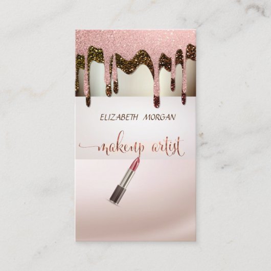 Elegante Moderne Glitter Drops, Lippenstift Visitekaartje (Voorkant)