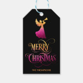 Elegante moderne glitter engel vrolijke kerst cadeaulabel (Voorkant)