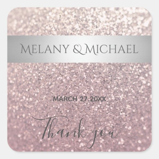 Elegante moderne glittery zilveren streep Bedankt Vierkante Sticker (Voorkant)