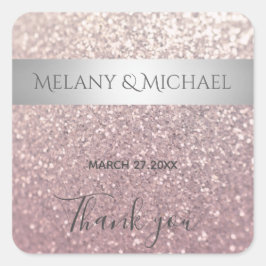 Elegante moderne glittery zilveren streep Bedankt Vierkante Sticker