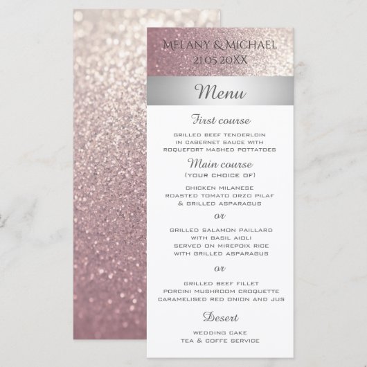 Elegante moderne glittery zilveren streep menu (Voorkant / Achterkant)