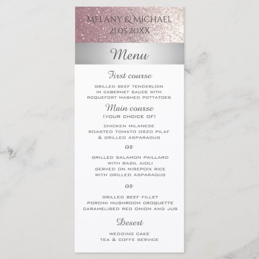 Elegante moderne glittery zilveren streep menu (Voorkant)