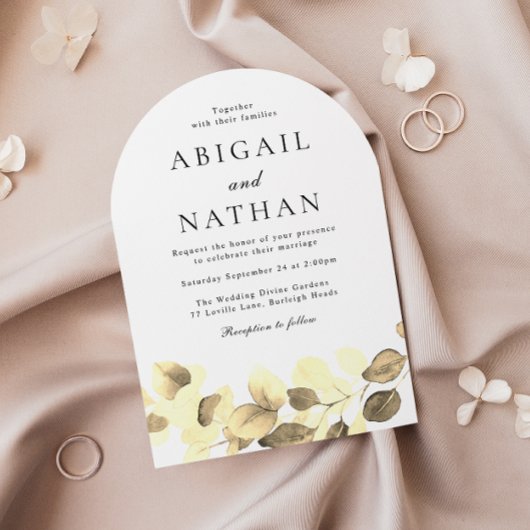 Elegante moderne Gold Leaf Wedding Arch Kaart