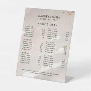 Elegante moderne goud-folie professionele prijslij reclamebord met voetstuk