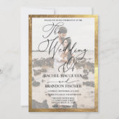 Elegante moderne goud ingelijst paar foto bruiloft kaart (Voorkant)