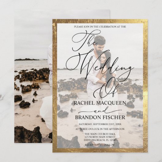 Elegante moderne goud ingelijst paar foto bruiloft kaart (Voorkant / Achterkant)