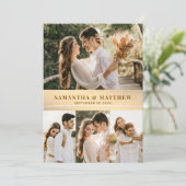 Elegante moderne gouden 4 foto bruiloft dank u kaa kaart (Staand voorkant)