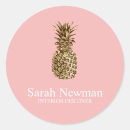 Elegante moderne gouden ananas roze ronde sticker
