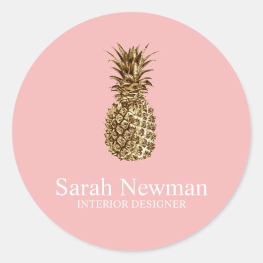 Elegante moderne gouden ananas roze ronde sticker (Voorkant)