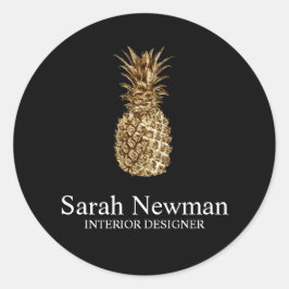 Elegante moderne gouden ananas zwart ronde sticker