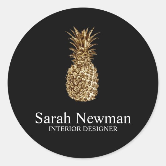 Elegante moderne gouden ananas zwart ronde sticker (Voorkant)
