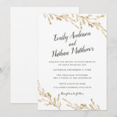 Elegante Moderne Gouden Blad Bruiloft Kaart (Voorkant / Achterkant)
