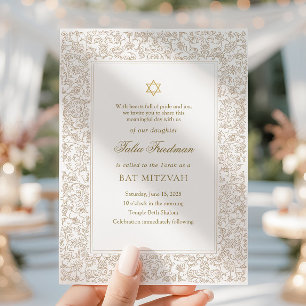 Elegante moderne gouden bloem Bat Mitzvah  Kaart