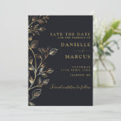 Elegante moderne gouden bloemen bruiloft save the date (Staand voorkant)