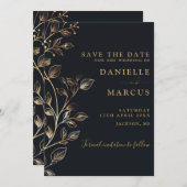 Elegante moderne gouden bloemen bruiloft save the date (Voorkant / Achterkant)